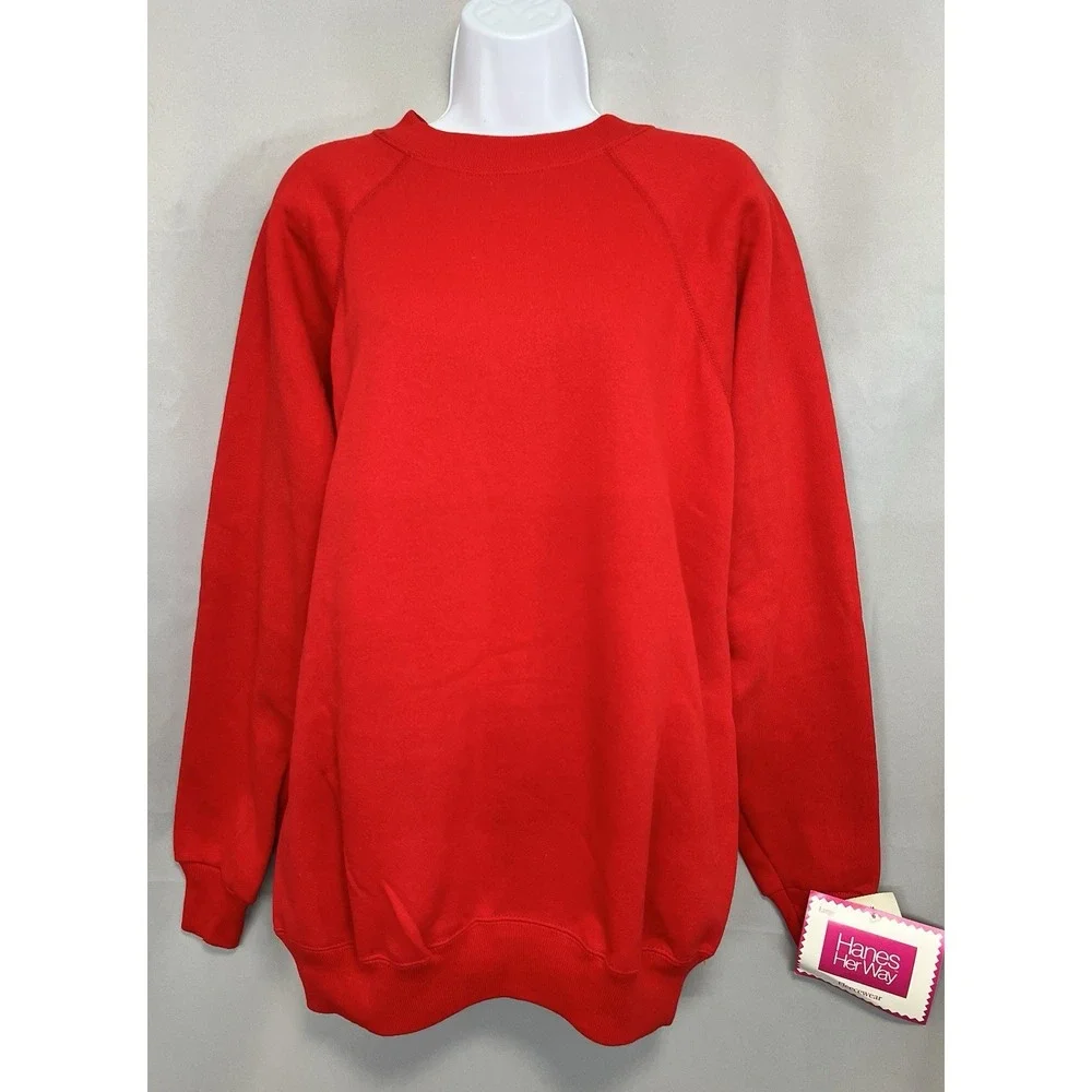 Vintage Hanes Her Way Sweatshirt Womens L Red Crewneck Pullover Made USA 90s NWT